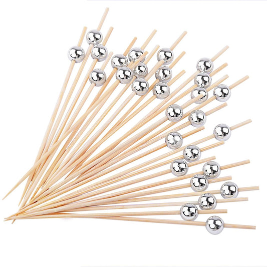 Bambu Gümüş İnci Top Kürdan 12cm - 100 Adet - Kullanat Tahta