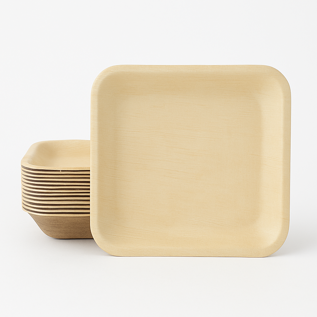 Palmiye Yaprağı Kare Tabak 20cm (25 Adet) - Kullanat Tahta