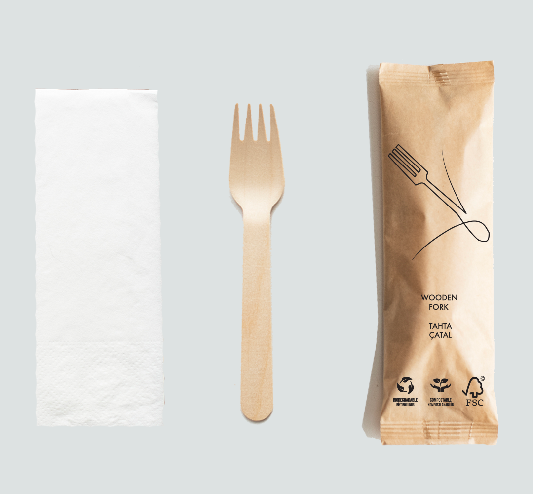 500 Adet Tahta Çatal Peçete Ikram Seti - Kullanat Tahta