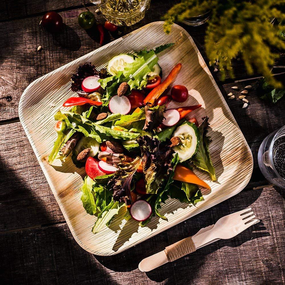 Palmiye Yapragi Kare Tabak (25 Adet) 15cm - Kullanat Tahta