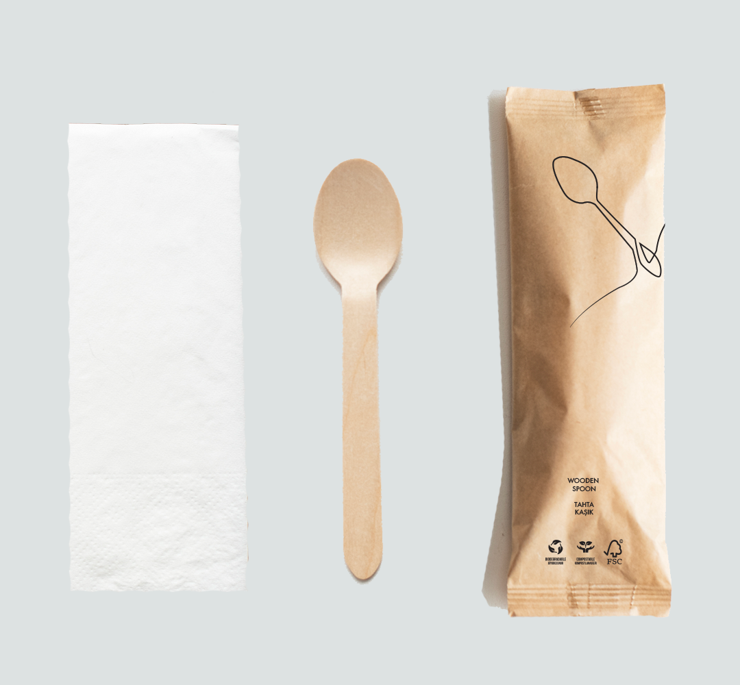 500 Adet Tahta Kaşık Peçete Ikram Seti - Kullanat Tahta