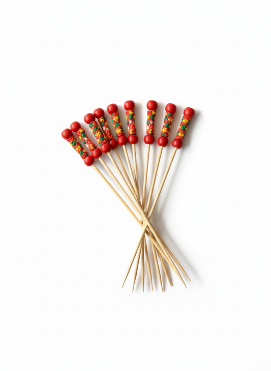 Bambu Örgülü Kürdan (KIRMIZI) 12cm - 100 Adet